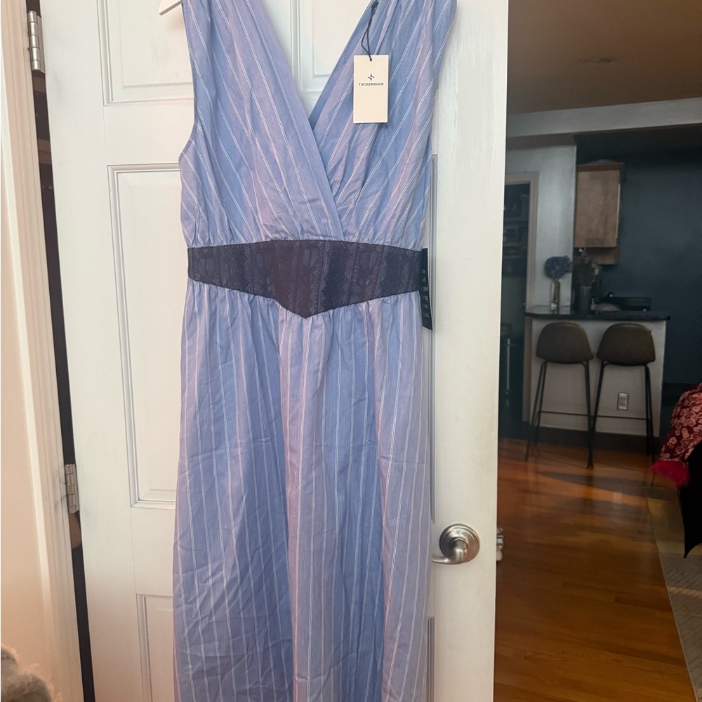Tuckernuck Blue Maxi Dress with Black Lace Waist